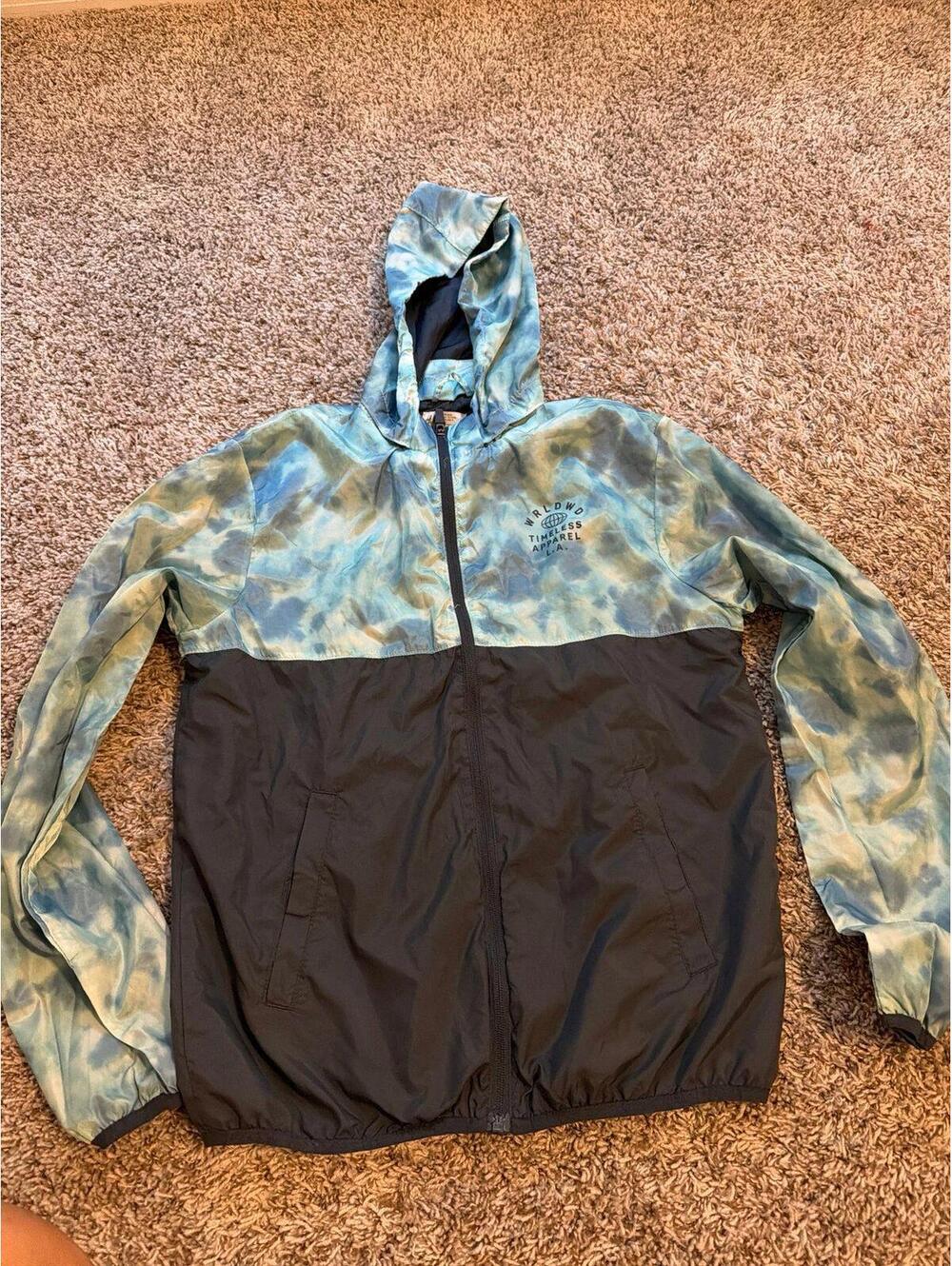 H&M Boys Blue Tie-Dye Hooded Windbreaker Jacket Size US 20 (XXL)